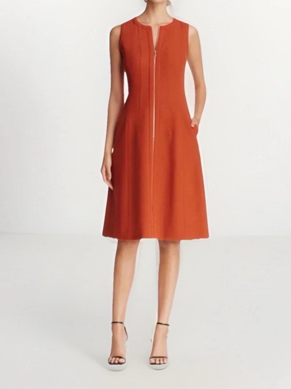 Lafayette 148 New York Celinda Zip Front 100 Percent Wool Dress Burnt Orange 8